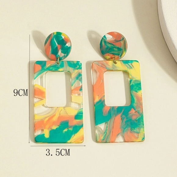 Tropical rectangular earrings - Picture 3 of 4